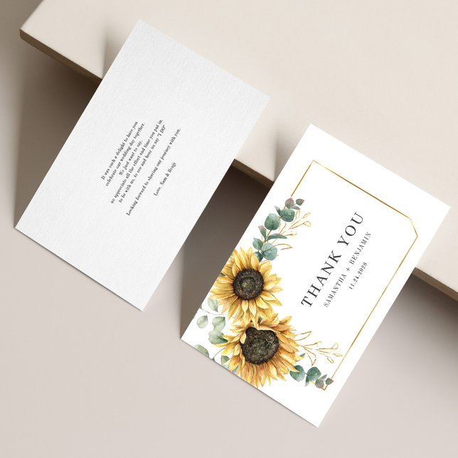 Carte De Remerciements Tournesol Eucalyptus Botanique Mariage floral (Créateur téléchargé)