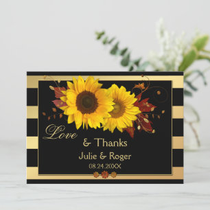 Carte De Remerciements Tournesol Gold Stripe Mariage photo