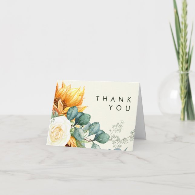 Carte De Remerciements Tournesol gris clair jaune (Devant)