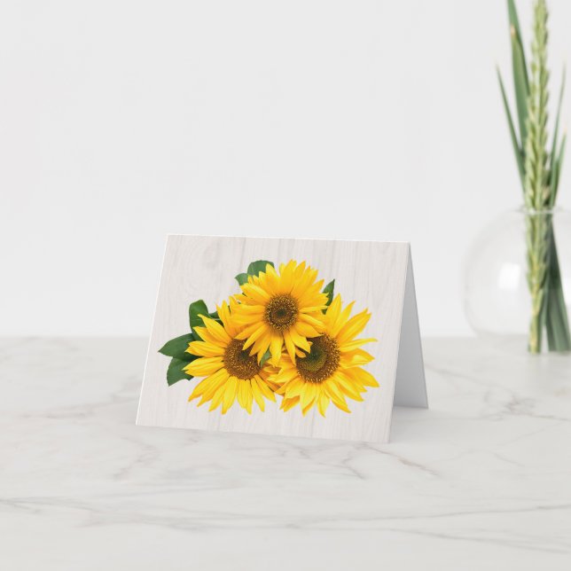 Carte De Remerciements Tournesol jaune floral Bois gris rustique (Devant)