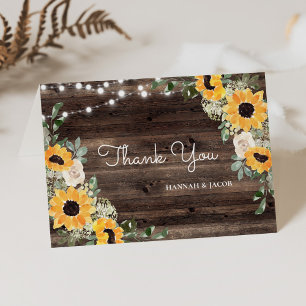 Carte De Remerciements Tournesol Mariage en bois rustique