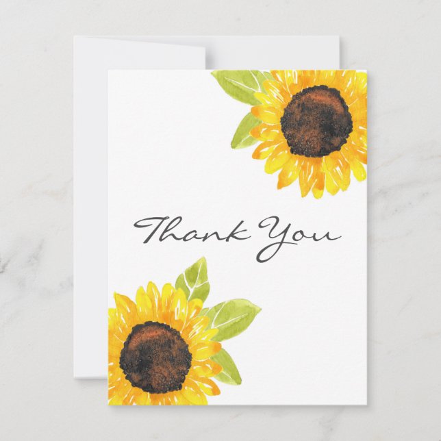 Carte De Remerciements Tournesol Peint À La Main (Devant)