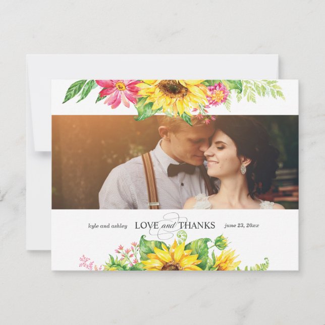 Carte de remerciements tournesol pour Mariage (Devant)