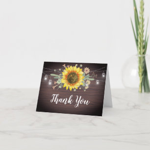 Carte De Remerciements Tournesol rustique Jar éclaire Fête des mariées en