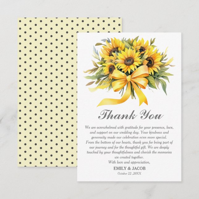 Carte De Remerciements Tournesol rustique Mariage abordable (Devant / Derrière)