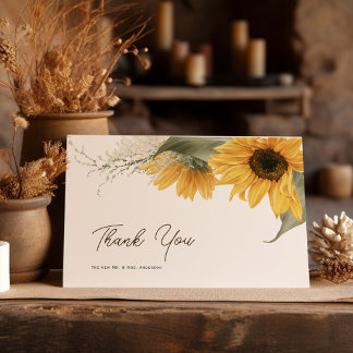 Carte De Remerciements Tournesol rustique, Mariage de automne de pays