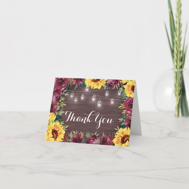 Carte De Remerciements Tournesol rustique Mason Jar illumine le Mariage f (Devant)