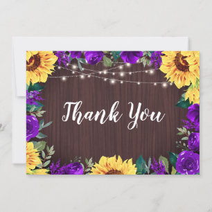 Carte De Remerciements Tournesol rustique violet Floral frontière Mariage
