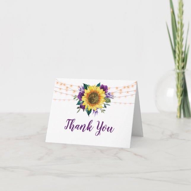 Carte De Remerciements Tournesol Rustique violet lumière florale Mariage (Devant)