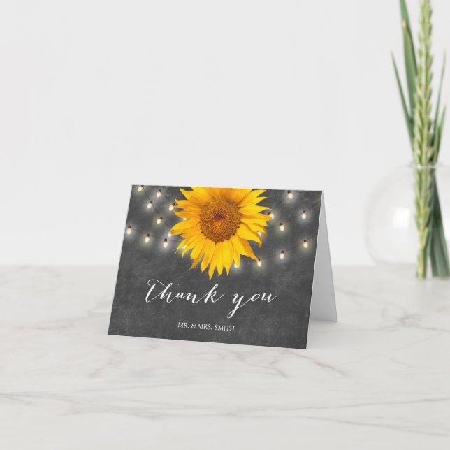 Carte De Remerciements Tournesol Tableau Noir et Guirlandes de Lumieres M (Devant)