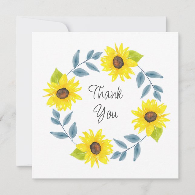 Carte De Remerciements Tournesol Watercolor Wreath 2 (Devant)