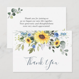 Carte De Remerciements Tournesols élégants Eucalyptus Verdure Aquarelle