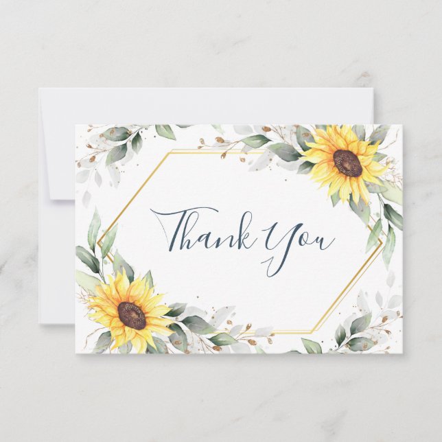 Carte De Remerciements Tournesols Élégants Floral de Verdure (Devant)