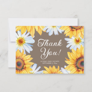 Carte De Remerciements Tournesols Jaunes Marguerites Baby Shower Remercie