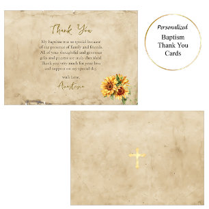 Carte De Remerciements Tournesols parchemin rustique Baptême orthodoxe