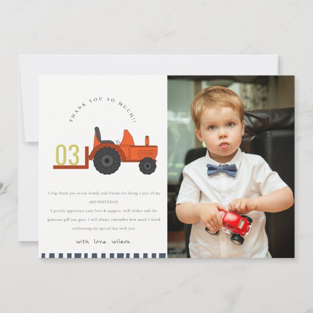 Carte De Remerciements Tracteur agricole rouille rouge mignonne Enfants P (Devant)