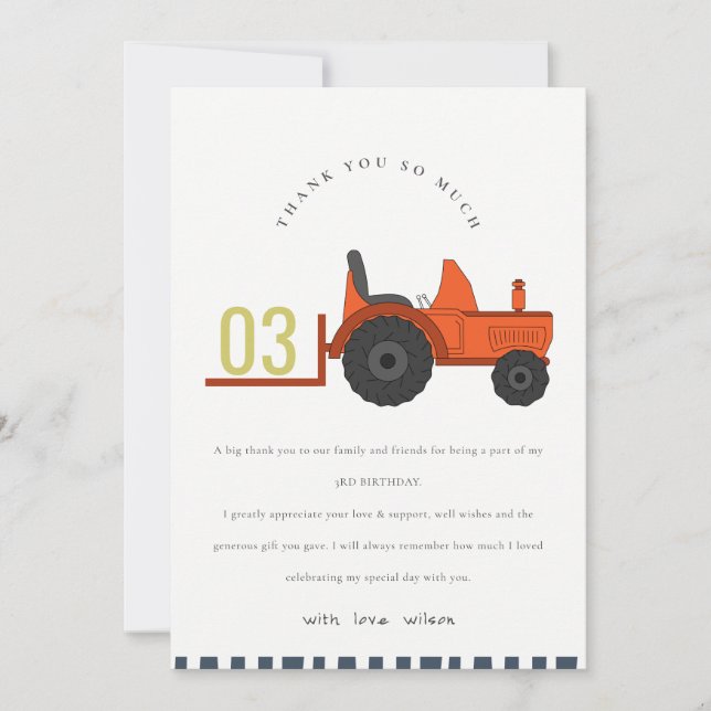 Carte De Remerciements Tracteur de ferme rouge mignon pour enfants d'anni (Devant)