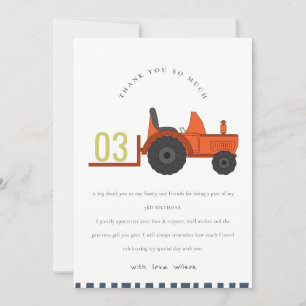 Carte De Remerciements Tracteur de ferme rouge mignon pour enfants de tou