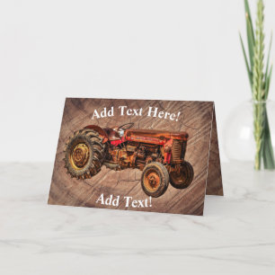Carte de remerciements tracteur rouge antique