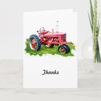 Carte De Remerciements Tracteur rouge vintage dans le domaine