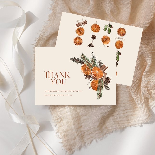 Carte De Remerciements Tranches d'orange séchées simples et Baby shower d (Simple Dried Orange Slices & Cinnamon Baby Shower Thank You Card)