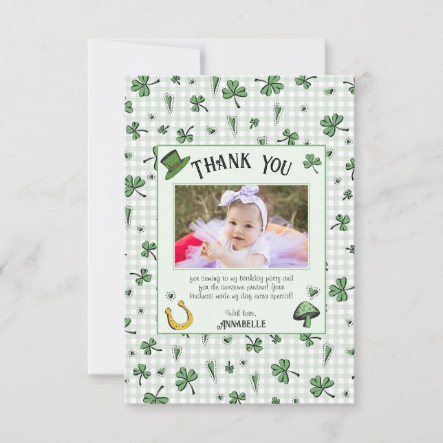 Carte De Remerciements Trèfles verts irlandais et cœurs pour l'anniversai (Devant)