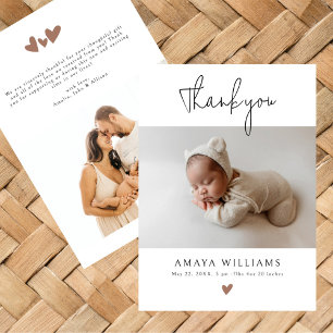 Carte De Remerciements Trendy Mocha Hearts 2 Photo Baby Shower Moderne
