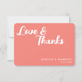 Carte De Remerciements Trendy Script Coral Pink Love & Thanks Wedding