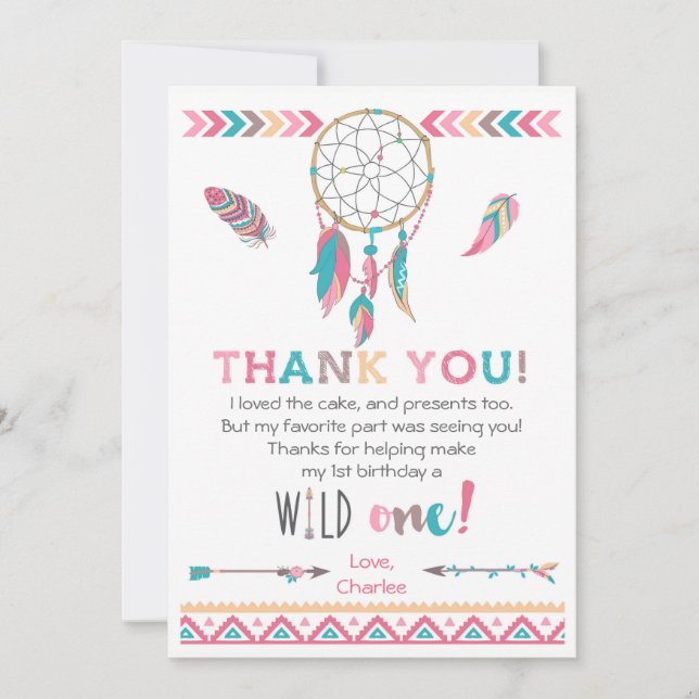 Carte de remerciements tribal sauvage de Boho (Devant)