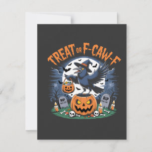 Carte De Remerciements Trick ou F-Caw-f Funny Crow Halloween Éffrayant