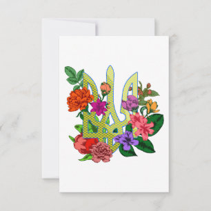Carte De Remerciements trident tryzub d'héraldique ukrainienne fleurs en