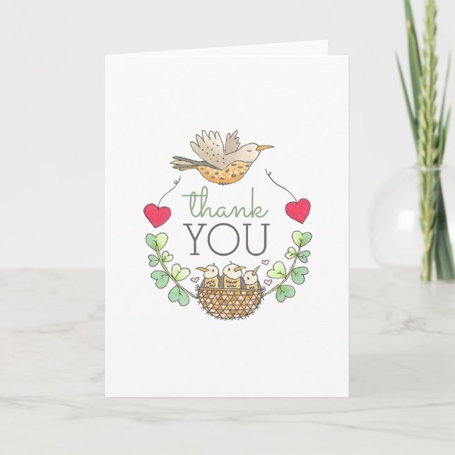 Carte De Remerciements Triplets Baby shower Oiseau (Devant)