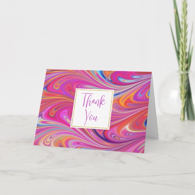 Carte De Remerciements Trippy rose et orange design Tourbillonnant (Devant)