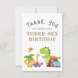 Carte De Remerciements Trois enfants Rex Dinosaur 3e fête d'anniversaire