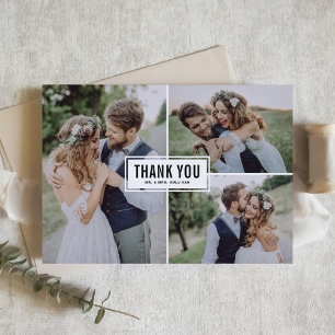 Carte De Remerciements Trois Mercis de mariage de collage de photo
