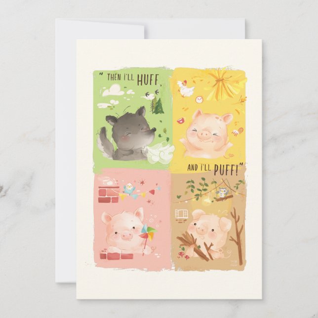 Carte De Remerciements Trois petits cochons et grand méchant loup (Devant)