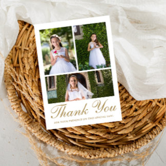 Carte De Remerciements Trois photos de verdure première communion