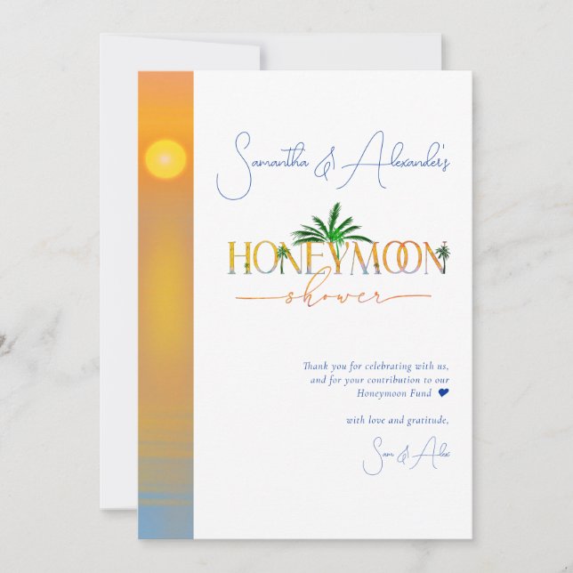 Carte De Remerciements Tropical Beach Sunset Honeymoon Fund Couple Douche (Devant)