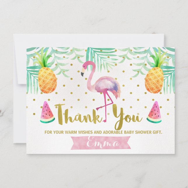 Carte de remerciements tropical de Flamant rose (Devant)