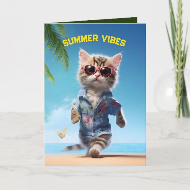 Carte De Remerciements Tropical Getaway Kitten (Devant)