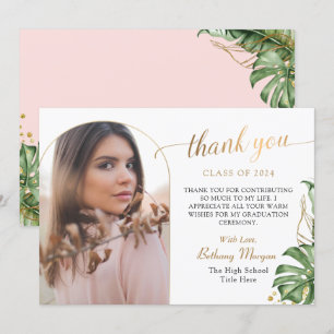 Carte De Remerciements Tropical Greenery Pink Gold Arch Photo Graduation