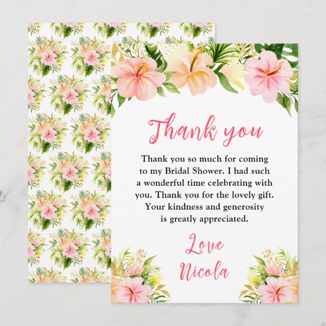 Carte De Remerciements Tropical Jungle Floral Bridal Shower (Devant / Derrière)