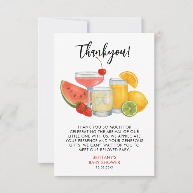 Carte De Remerciements Tropical Mocktail Été Baby Shower Moderne  (Devant)