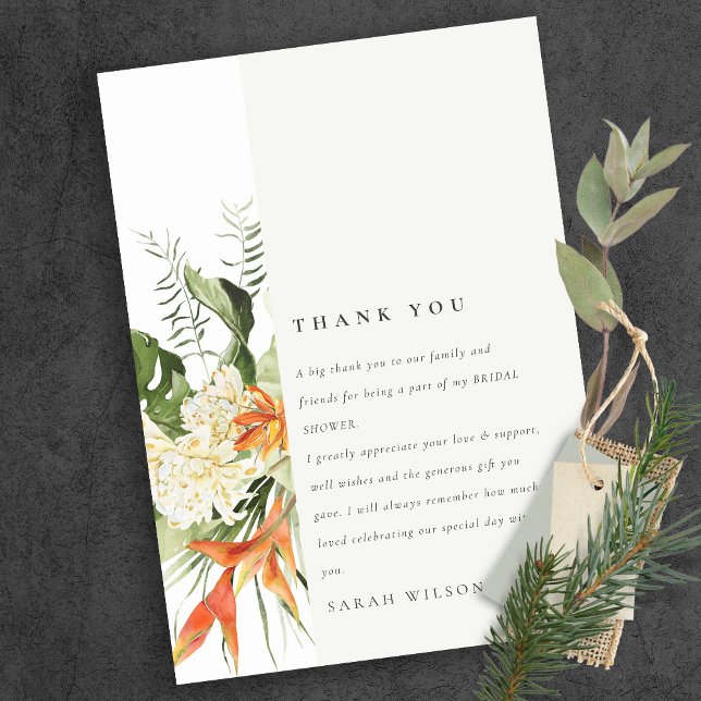 Carte De Remerciements Tropical Orange Green Leaf Mariage Botanique Fête  (Créateur téléchargé)