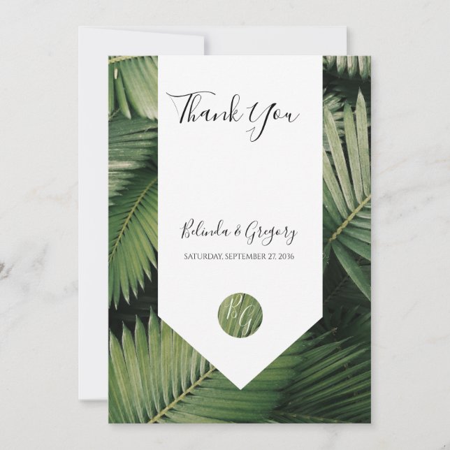 Carte De Remerciements Tropical Palm Feuille Mariage de verdure (Devant)