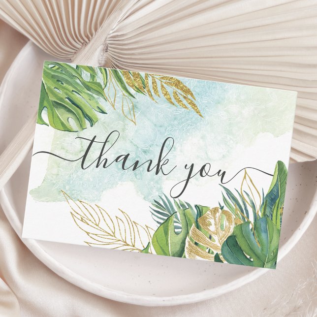 Carte De Remerciements Tropical Palm Feuille verdure Mariage de houblon d (Créateur téléchargé)