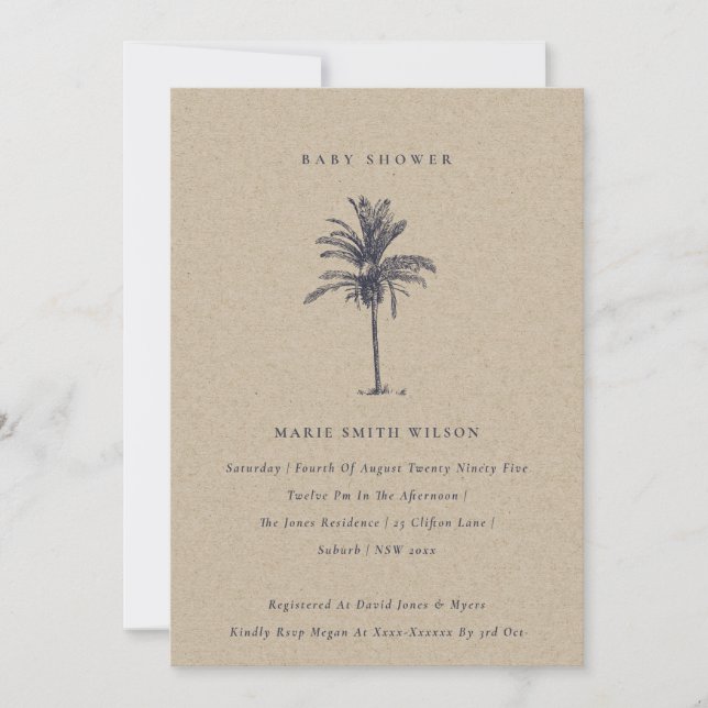 Carte De Remerciements Tropical Palm Tree Marine Baby shower Kraft Invita (Devant)