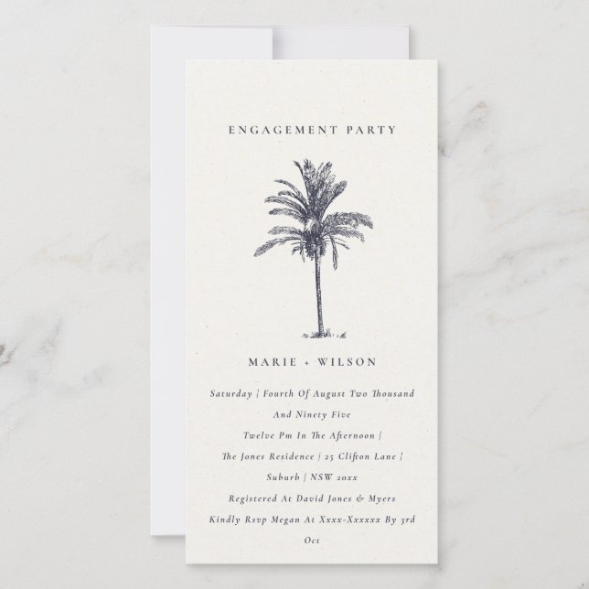 Carte De Remerciements Tropical Palm Tree Marine Kraft Fiançailles Invita (Devant)