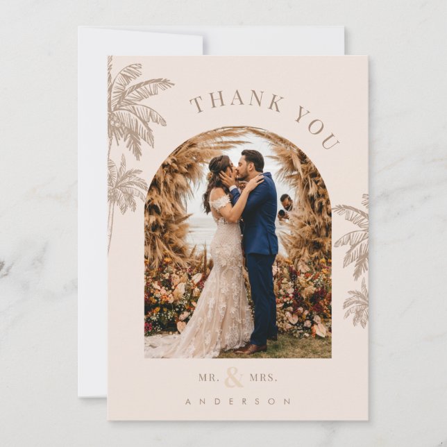 Carte De Remerciements Tropical Palm Trees Beach Destination Wedding (Devant)