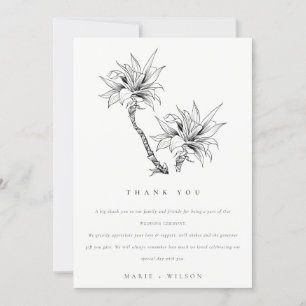Carte De Remerciements Tropical Rustic Palms noir blanc Mariage croquis